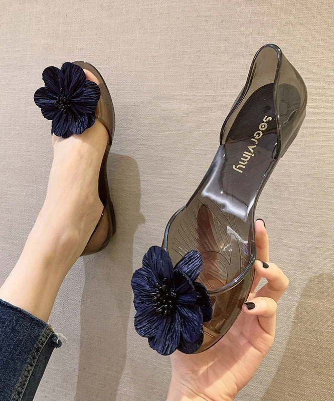 Stylish Cute Black Floral Splicing Clear Walking Sandals AP1010