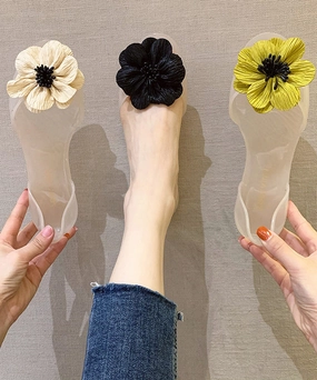 Heel Sandals Heels Stylish Cute Black Floral Splicing Clear Walking Sandals AP1010