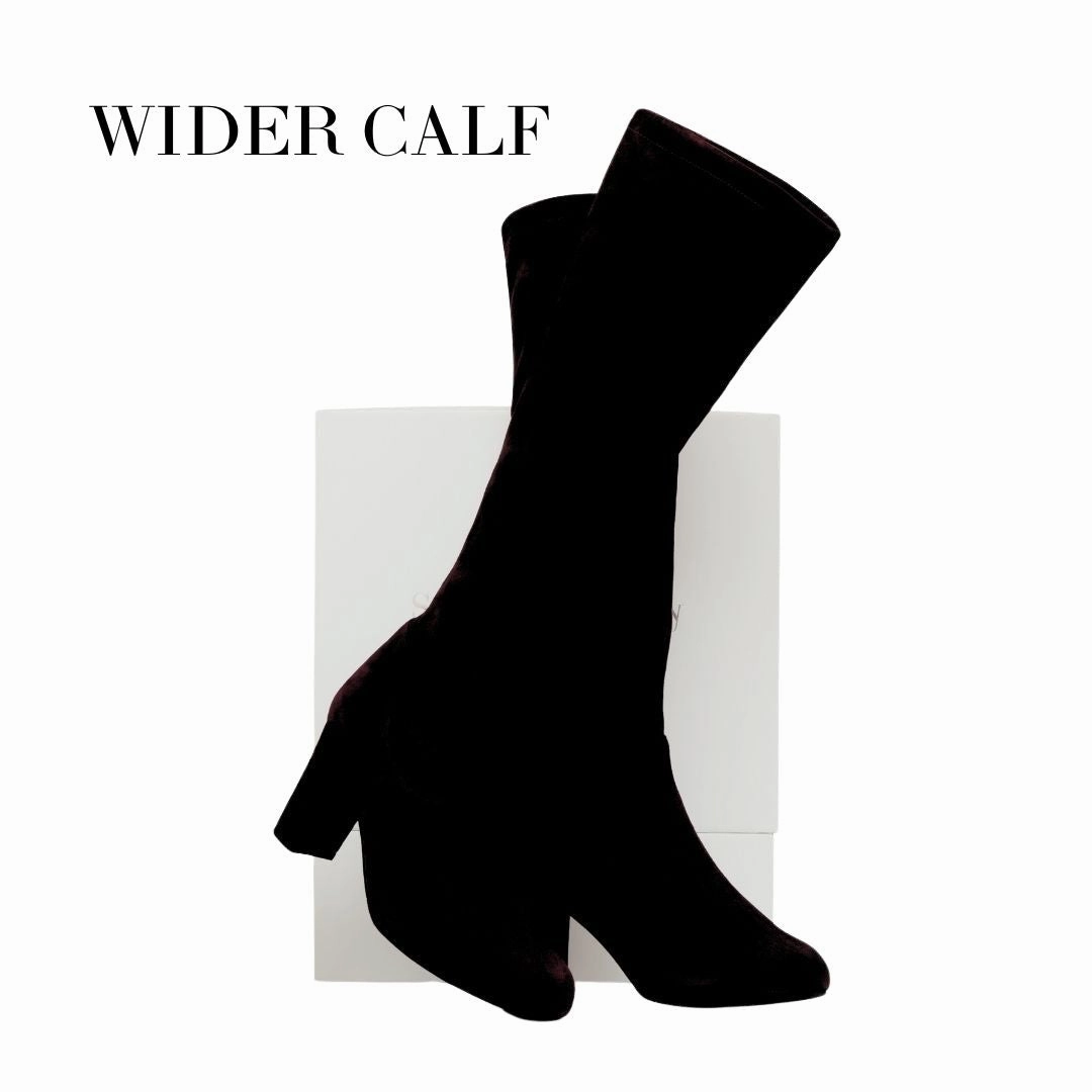 Lydia - Extra Wide Knee High Boots (WIDE CALF) - Black Suede Outfits With Suede Knee High Boots