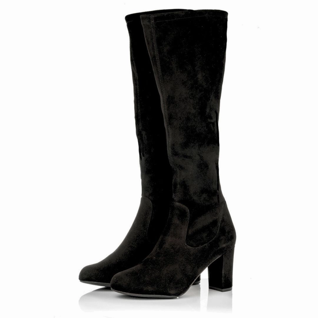 Knee High Pu Boots Lydia - Extra Wide Knee High Boots (WIDE CALF) - Black Suede