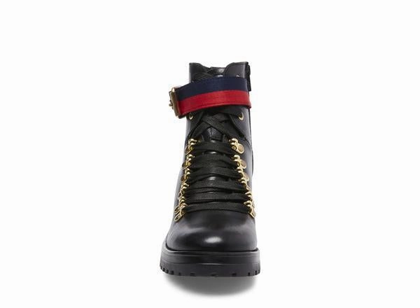 GEORGIANA BLACK LEATHER Cute Lace Up Combat Boots
