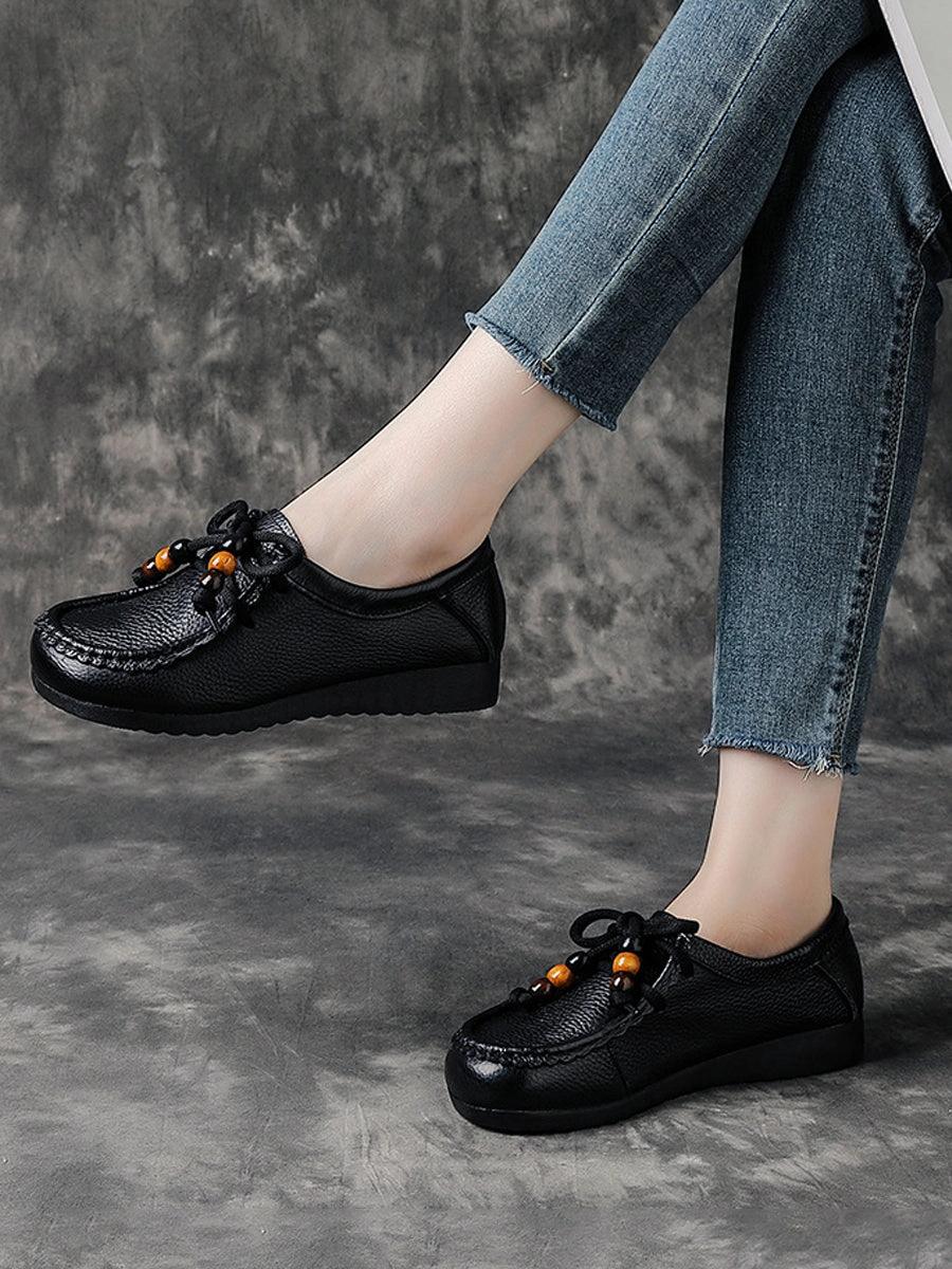 Leather Shoes Heel Women Soft Vintage Low Wash Shoes