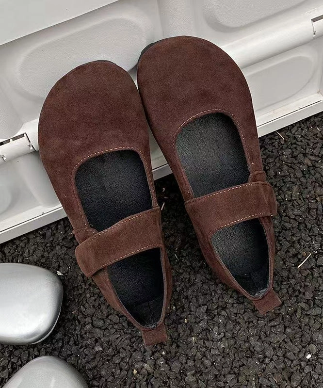 Grey Suede Flat Splicing Buckle Strap Women Feet Shoes Clifton 6