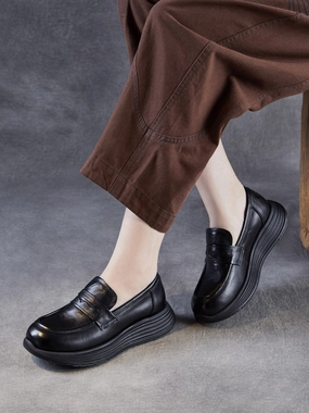 Labor Day Sale Platform Leather Shoes Women Genuine Vintage