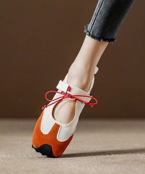 Flat Splicing Women Breathable Shoes Orange Mesh Boutique Tn