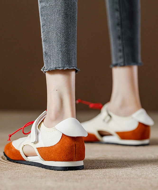 Best Price Shoes Flat Splicing Women Breathable Shoes Orange Mesh Boutique