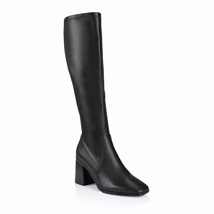 High Knee Fur Boots Linden Knee High Boots - Black Smooth