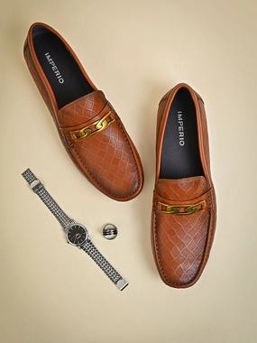 Shoes Kamloops Imperio By Regal Tan Men Textured Leather Buckled Loafers