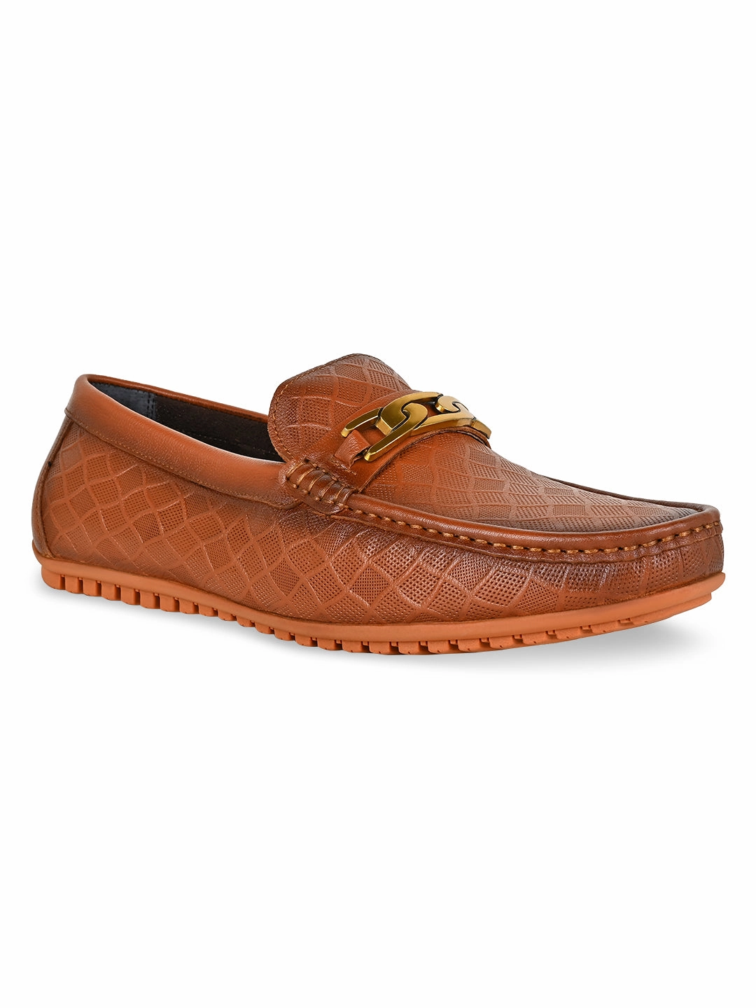 Challenger Imperio By Regal Tan Men Textured Leather Buckled Loafers