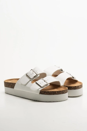 Big Buckle Sandals Platform Double Strap Platform White