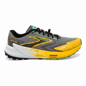 Men's Brooks Catamount 3, Lemon Chrome/Sedona Sage, 12 D Medium Trail Sneakers