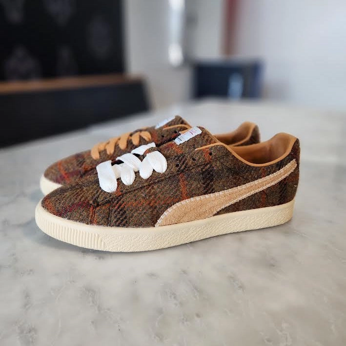 PUMA CLYDE HARRIS TWEED CHAMOMILE CARAMEL LATTE Puma 4d Fit Shoes