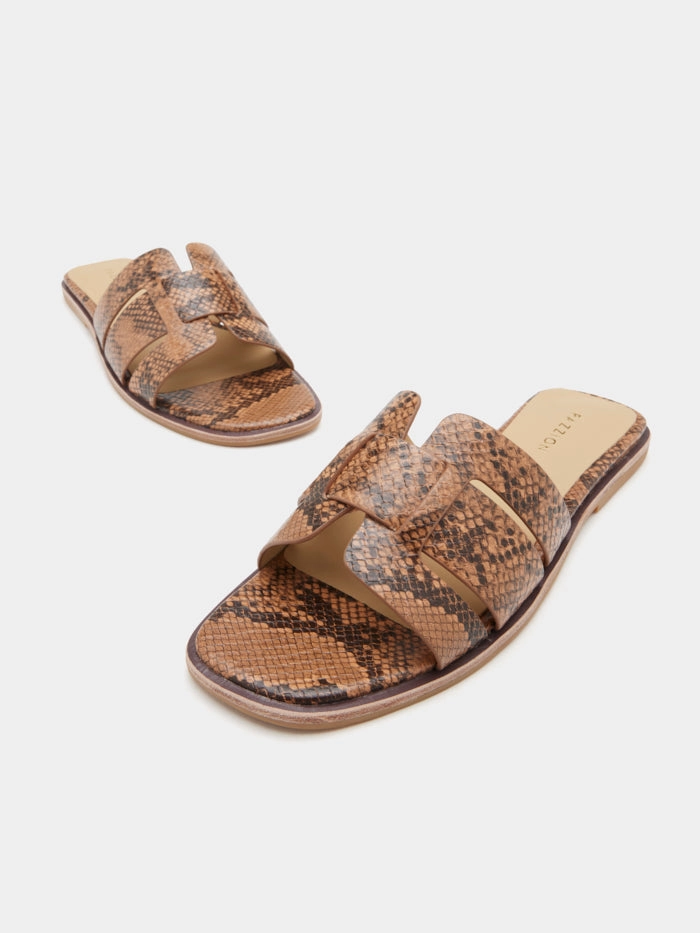 Imran Potato Caveman Slippers Elmira Python-Print Embossed Leather Cage Slides