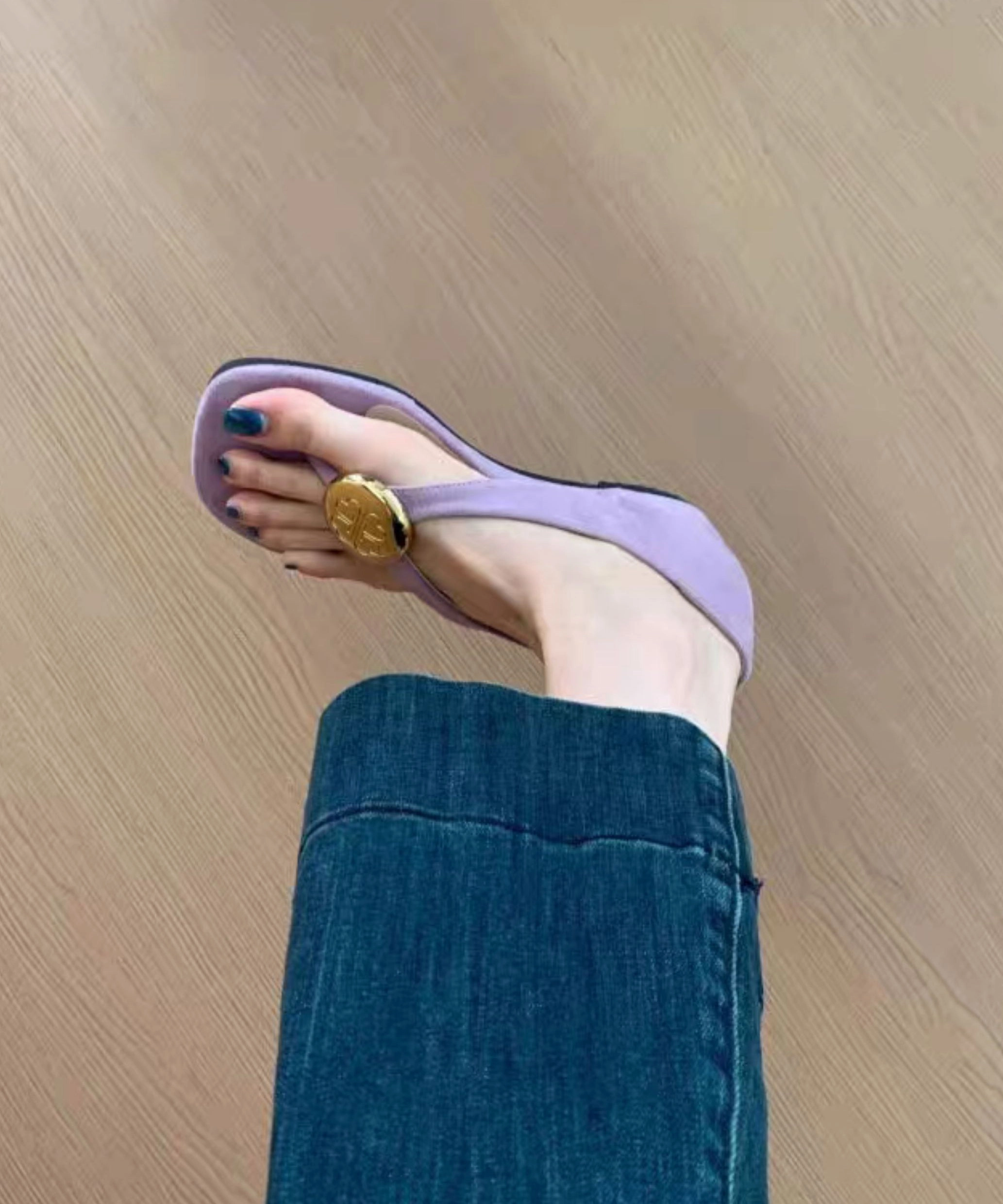 Gotcha Flip Flops Purple Suede Flip French Wedge Splicing Flops