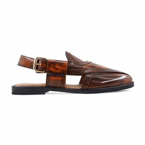 Dress Mule Sandals Braelyn - Men's Burnished Brown Box Leather Sandal