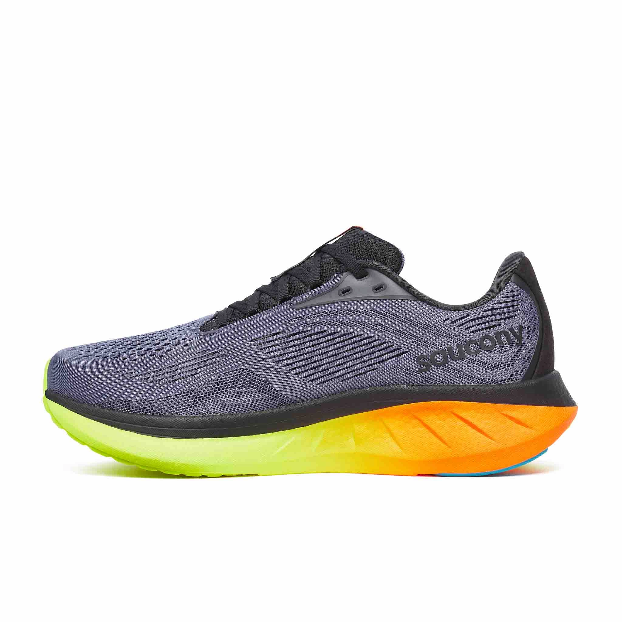 Saucony | Men's Ride 18 Running Shoes - Shadow/Vizi Cushioning Running Shoes
