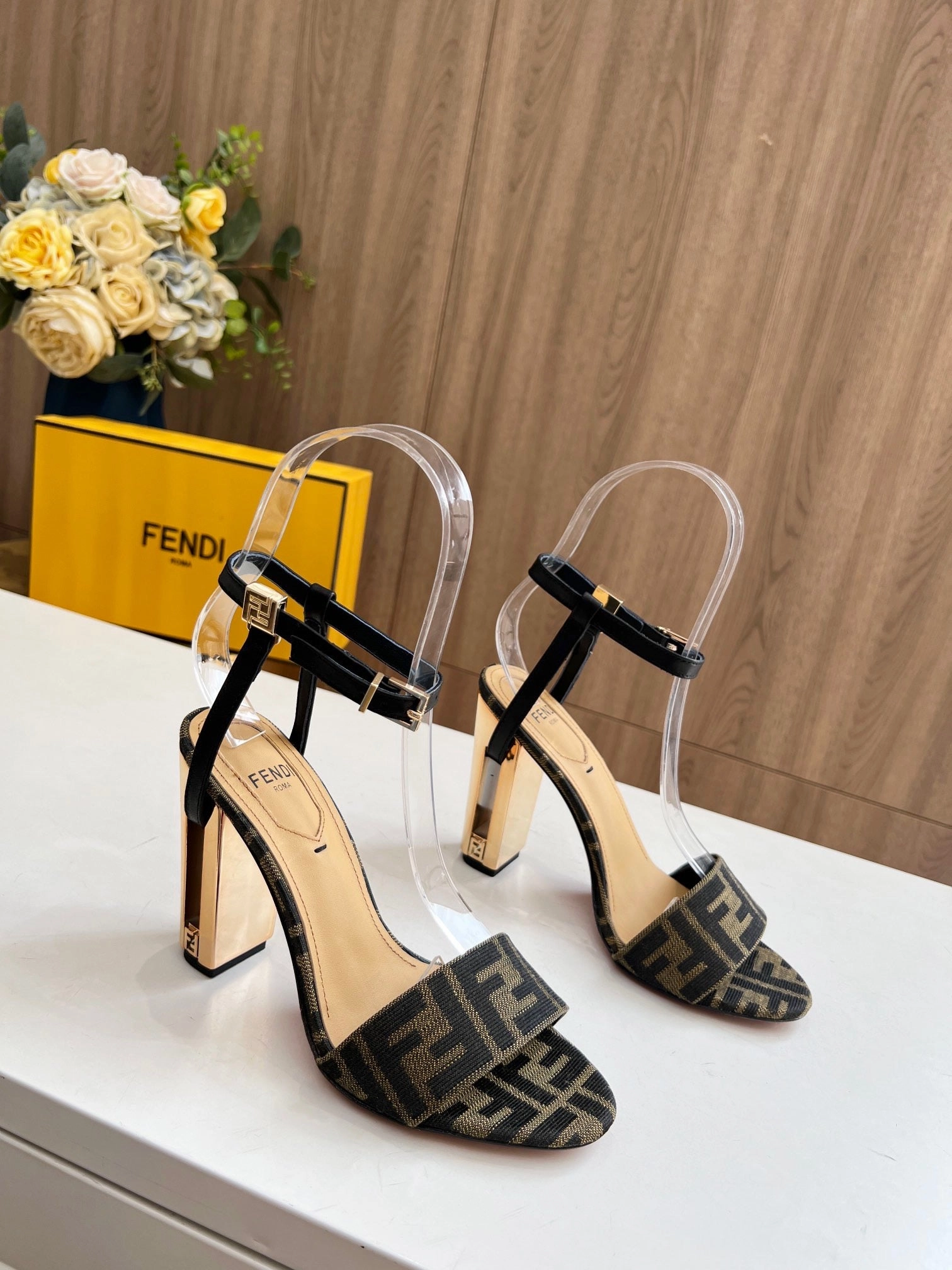 Dupe Sandals SE1169 FF Delfina Brown Fabric High-heeled Sandals / Size4-12