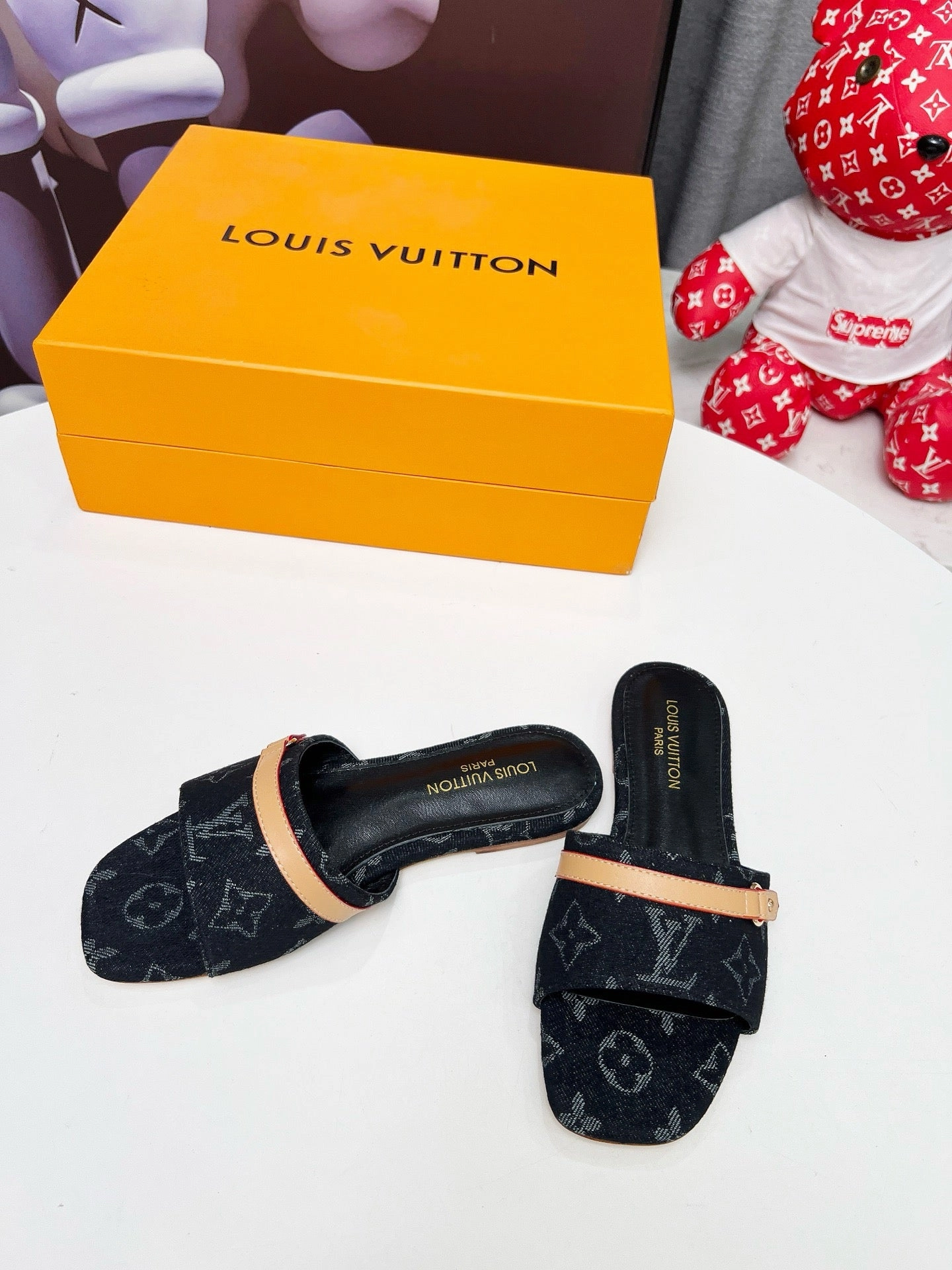 Made In England Leather & Suede Applique Slides SE1620 6AM Flat Mule / Size5-11