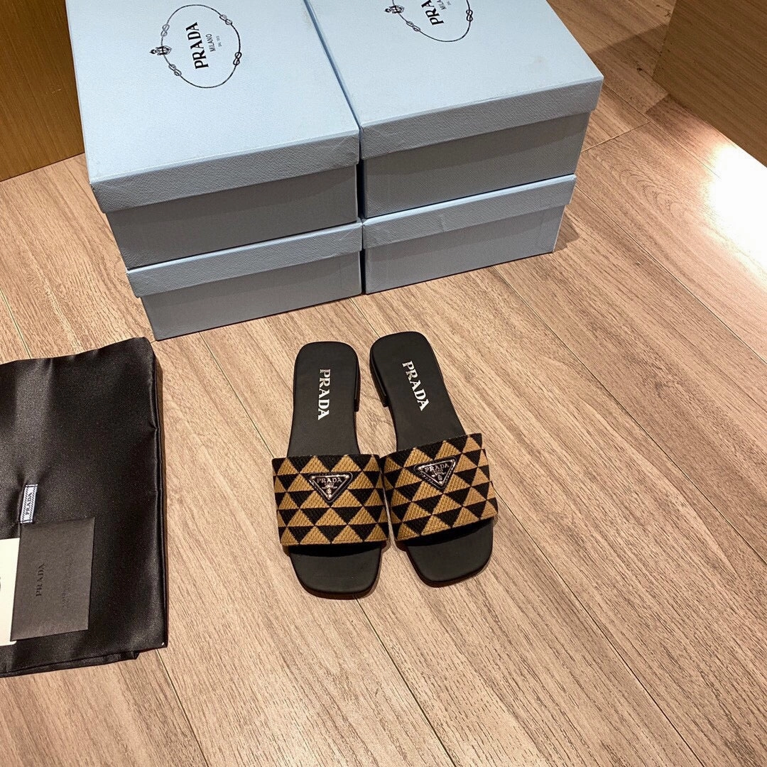 Lamb Skin Slippers SE867 PD Embroidered Fabric Slides / Size5-11