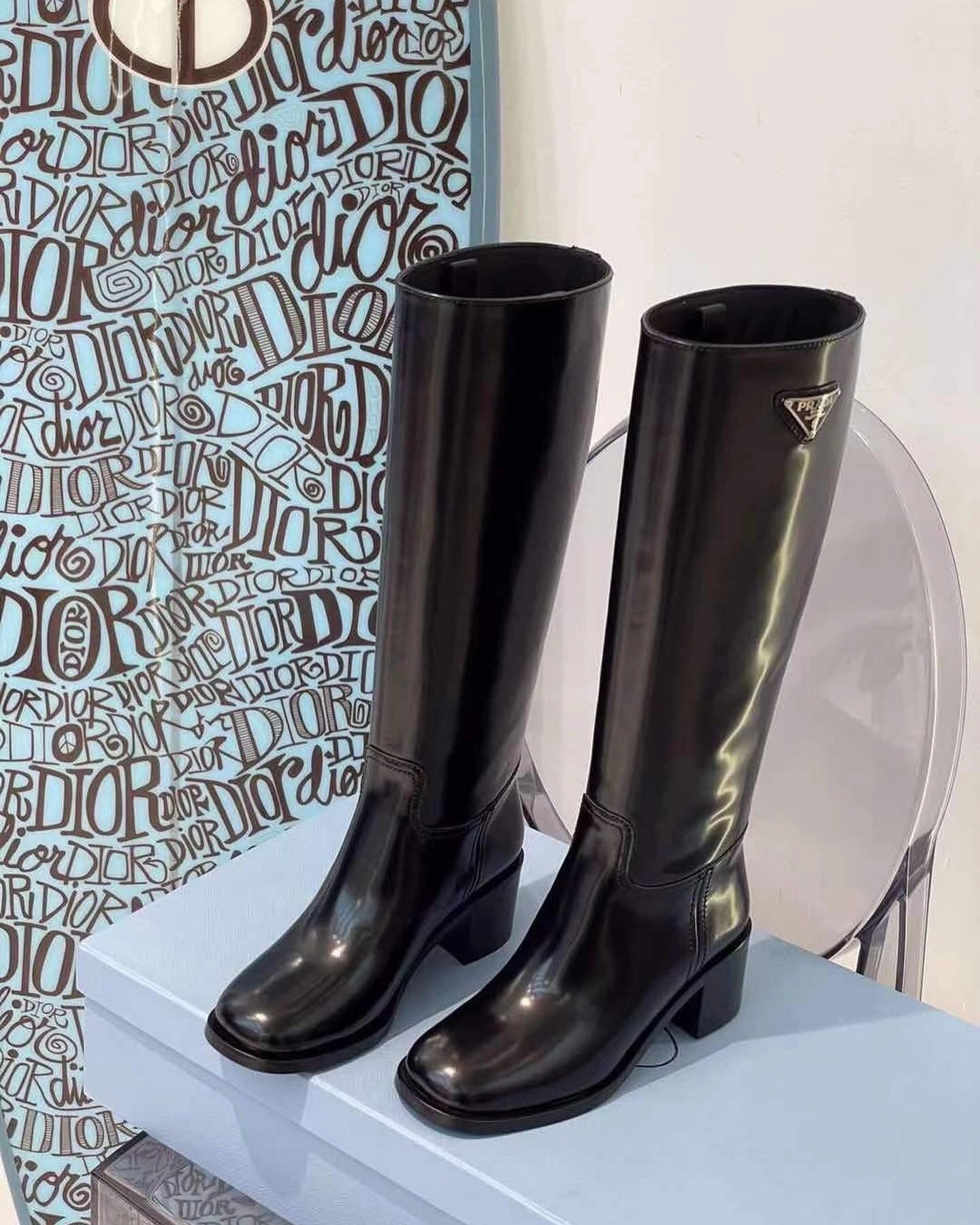 Metallic Knee High Boots SE947 PD Leather and Nylon Boots / Size4-10