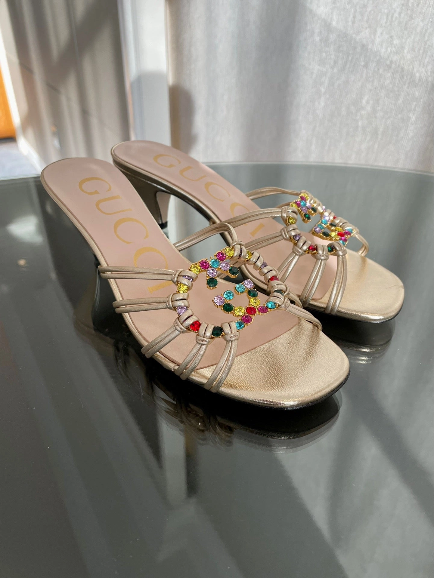 Square Toe Sandals SE994 GG Women's Slide Sandal with Interlocking G