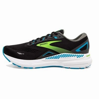 Brooks Men's Adrenaline GTS 23 Sneaker - Black/Hawaiian Ocean/Green High Stack Running Shoes
