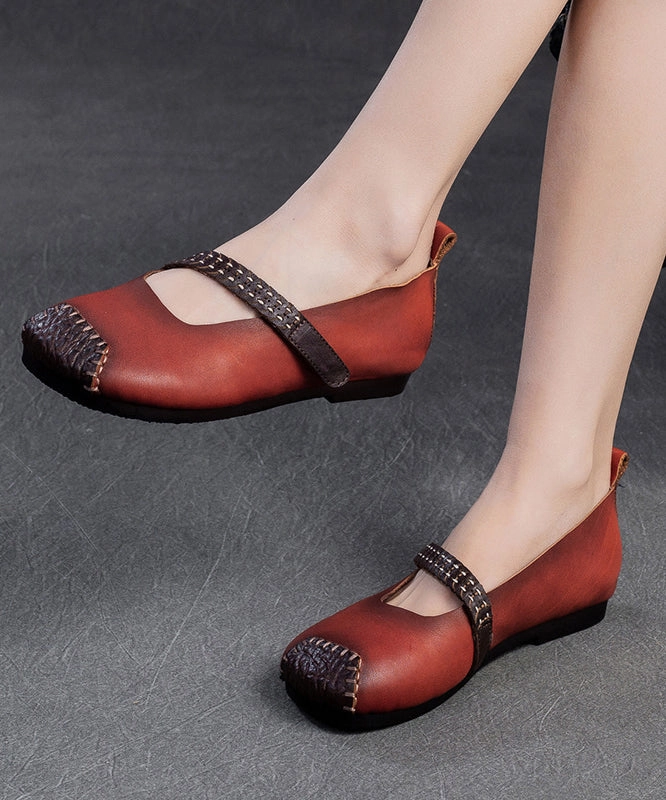 Clifton 6 Women Red Cowhide Leather Splicing Flat Shoes SL1017