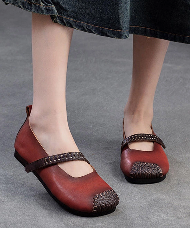 Women Red Cowhide Leather Splicing Flat Shoes SL1017 Price In Nepal Daraz