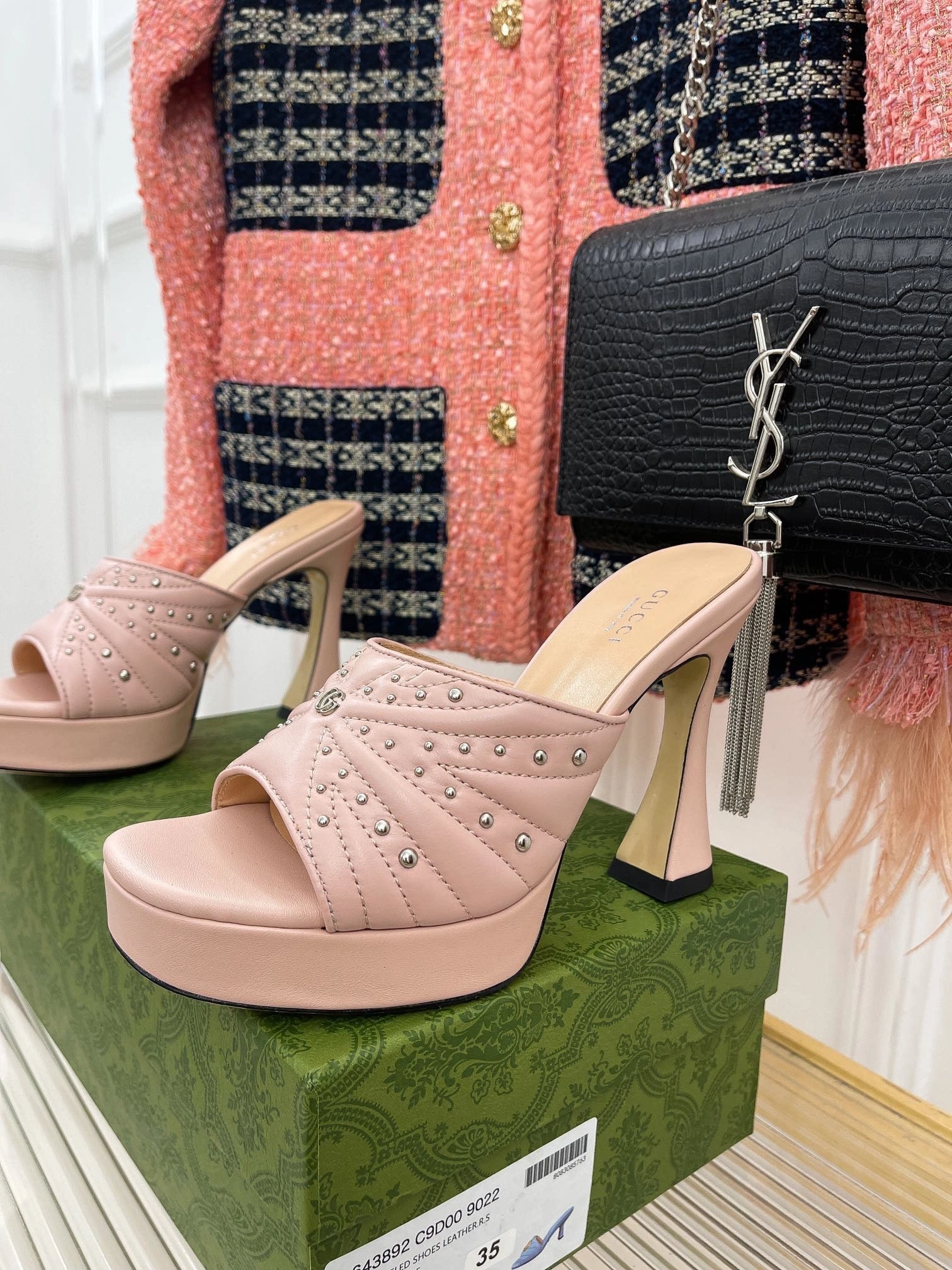 SE1052 GG Women's Heeled Slide Sandal / Size5-10 Sandals With Stones