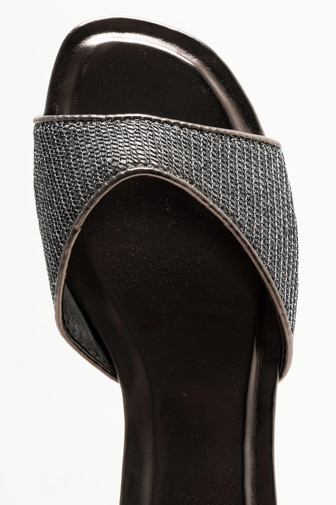 Sandals For Ladies Metallic Mesh Mule Silver Grey