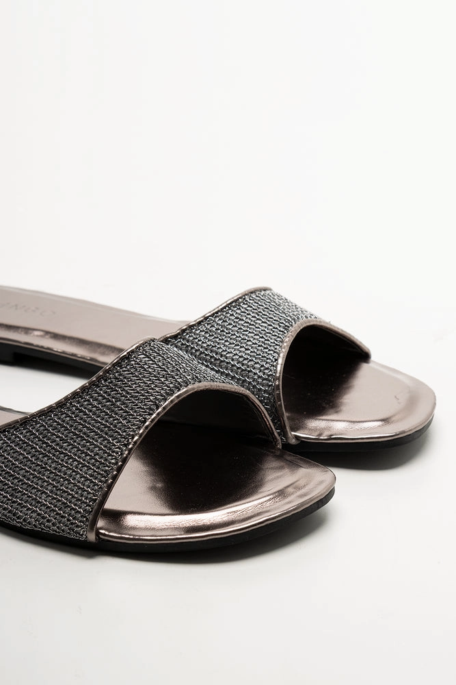 Wide Sandals Metallic Mesh Mule Silver Grey