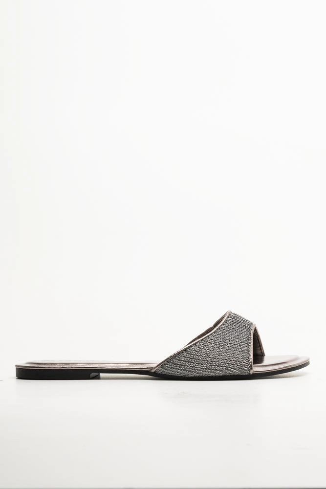 Metallic Mesh Mule Silver Grey Sandals With Socks