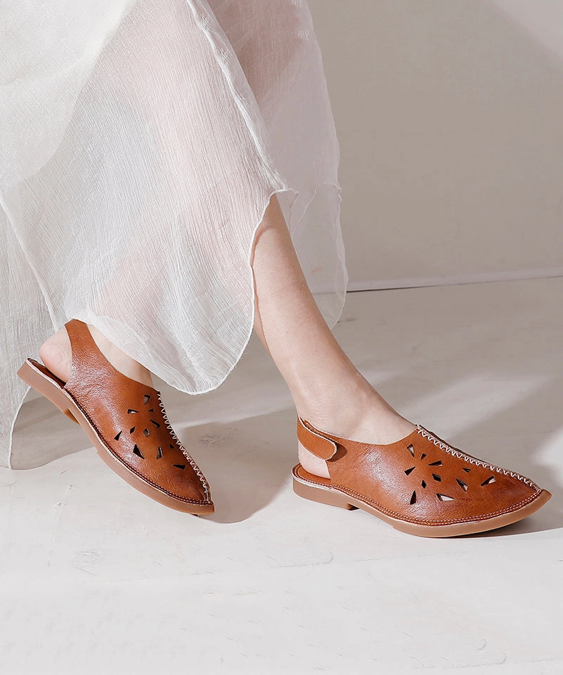 Flower Sandals Soft Brown Hollow Out Splicing Walking Sandals SL1002