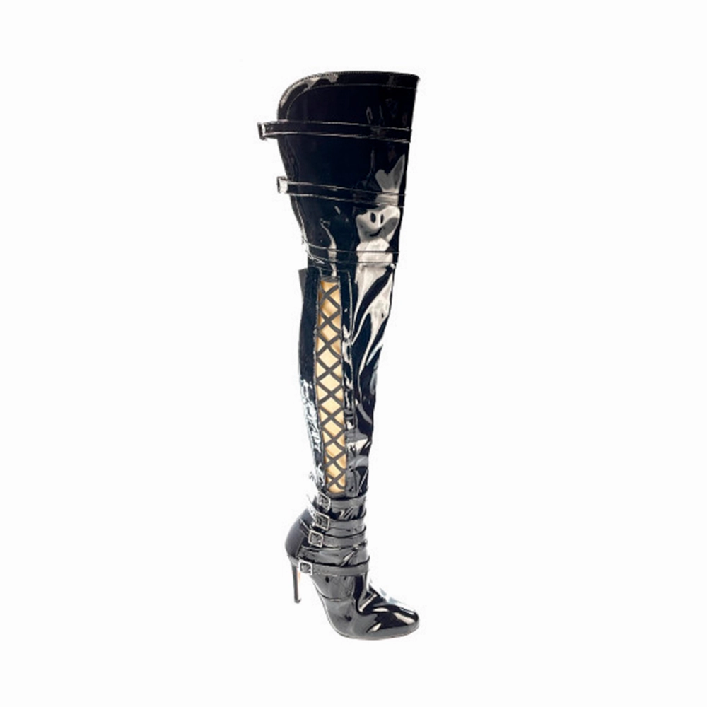 Knee High Soft Boots Thick Skin - Vegan Patent Thigh High Dance Boots (Street Sole)