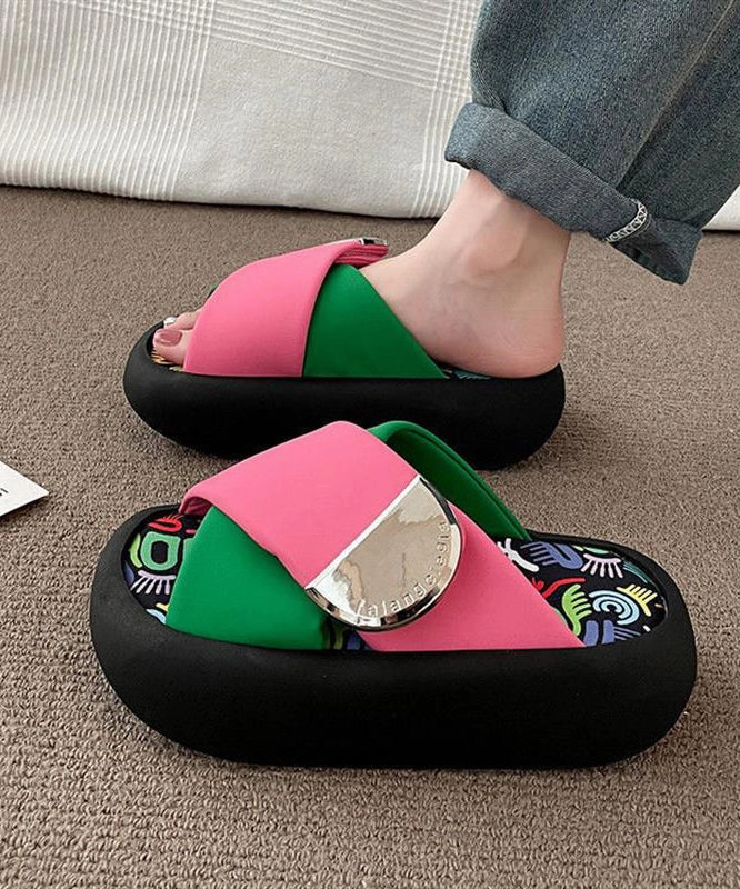 Pink Green Platform Faux Leather Beautiful Splicing Slide Sandals AP1016 Water Proof Sandals