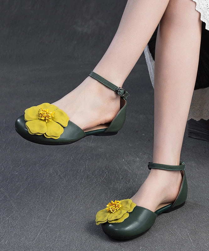 Women Floral Splicing Walking Sandals Green Cowhide Leather YC014 Christian Dior Sandals