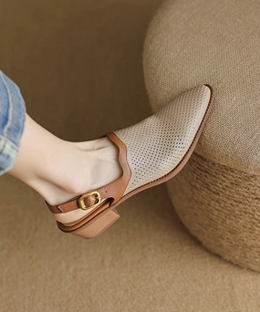 Footbed Sandals Style Apricot Sandals Chunky Sheepskin Hollow Out Pointed Toe AP1006