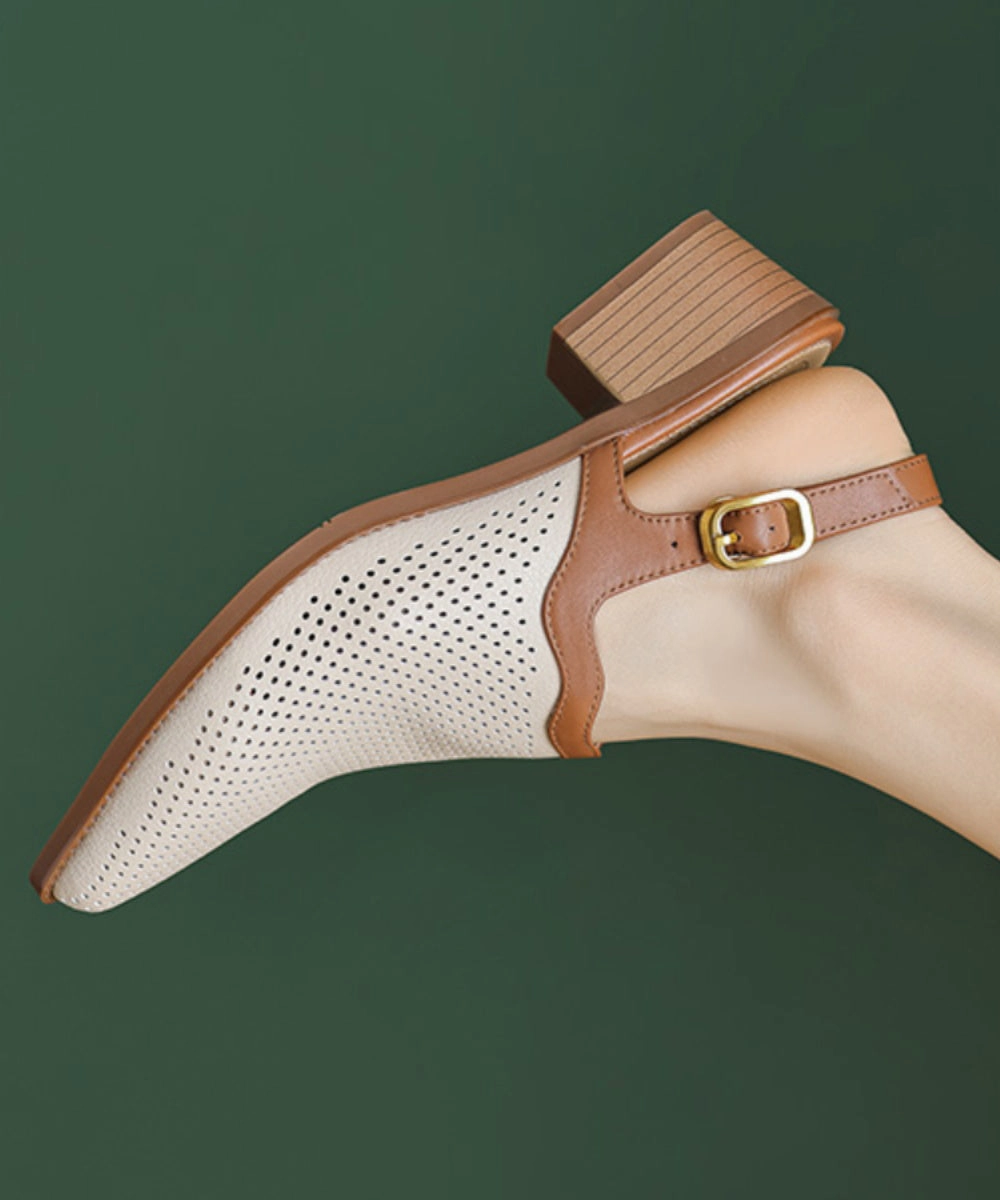 Style Apricot Sandals Chunky Sheepskin Hollow Out Pointed Toe AP1006 Sandals Montego Bay Resort