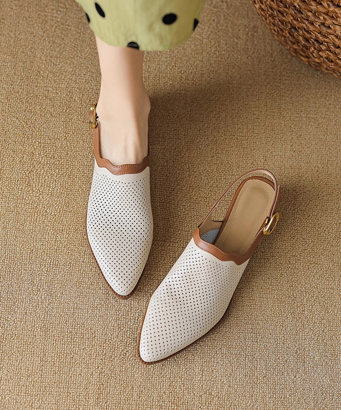 Bootie Sandals Style Apricot Sandals Chunky Sheepskin Hollow Out Pointed Toe AP1006