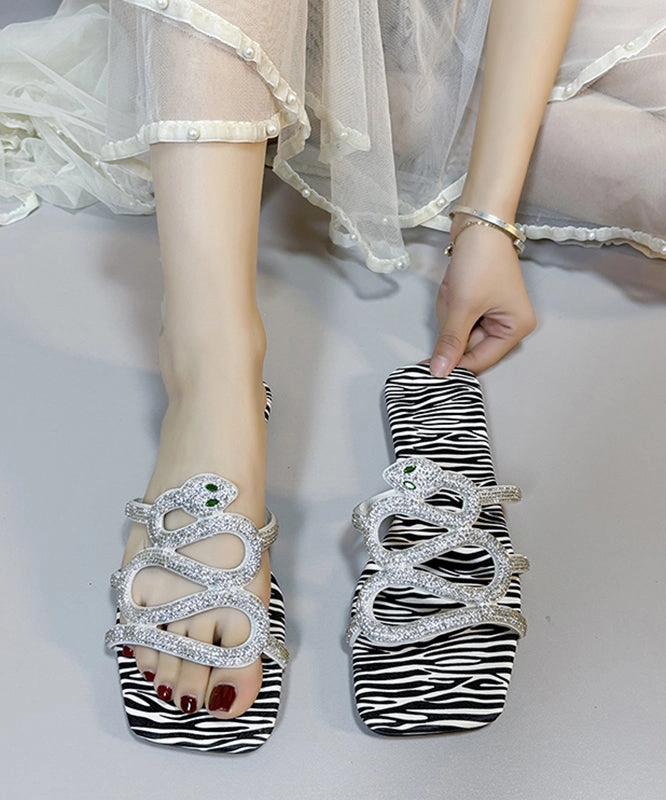 Fashion Versatile Black Zircon Peep Toe Slide Sandals XC1016 Under Armour Slide Sandals