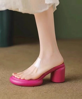 Wide Width Dress Sandals Classy Rose Chunky Heel Stylish Clear Slide Sandals OI003
