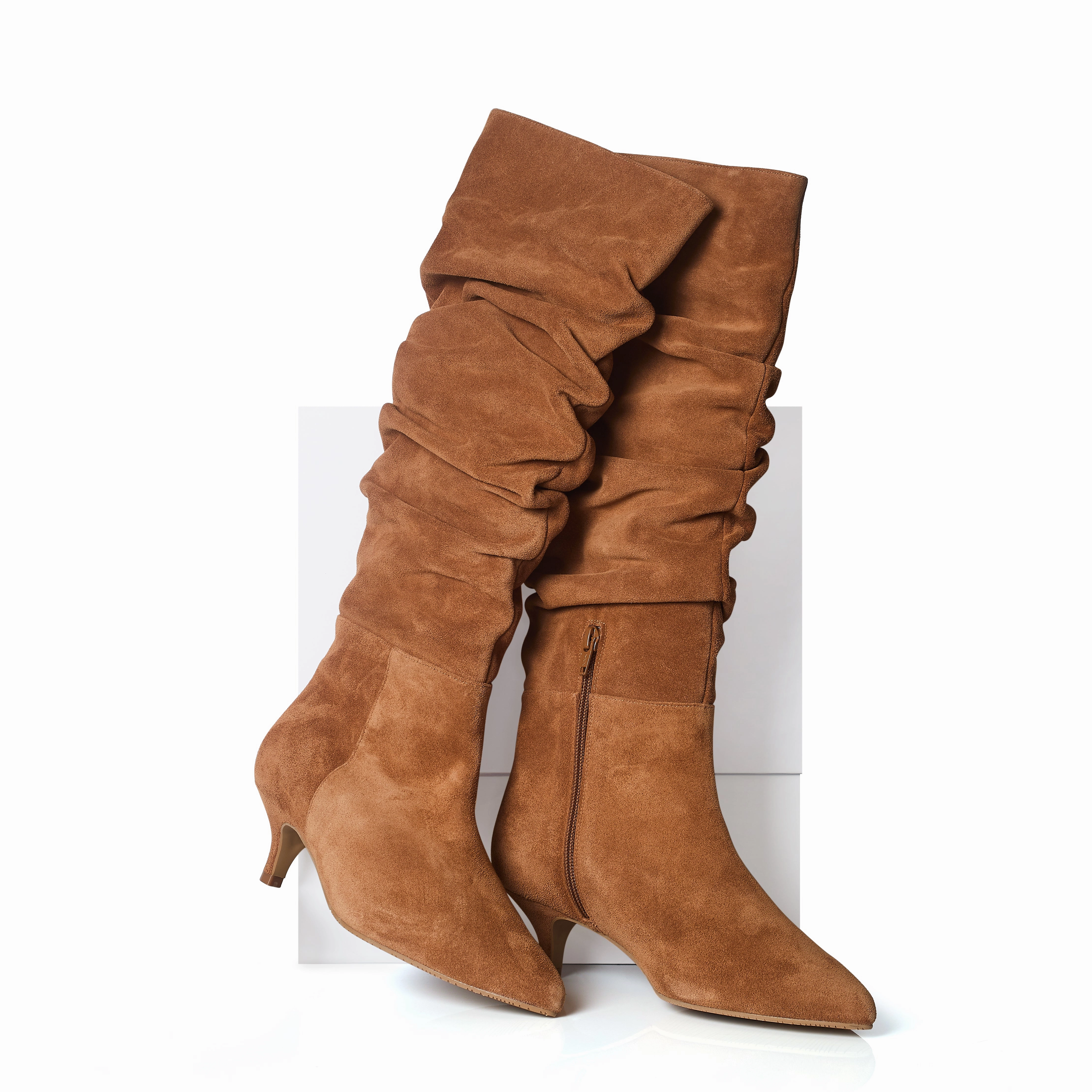 Knee High Boots Under 50 Delilah - Extra-Wide Fit Knee High Slouch Boots - Tan Nubuck Suede