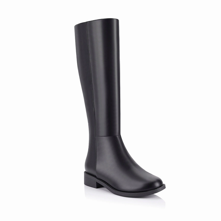 Gabe Flat Knee High Boots - Black Wide Over Knee High Boots