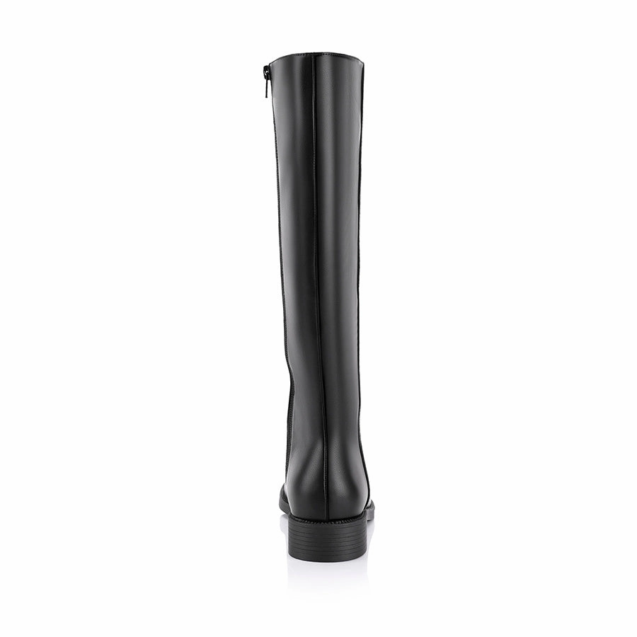 Gabe Flat Knee High Boots - Black Wide Thigh Knee High Boots