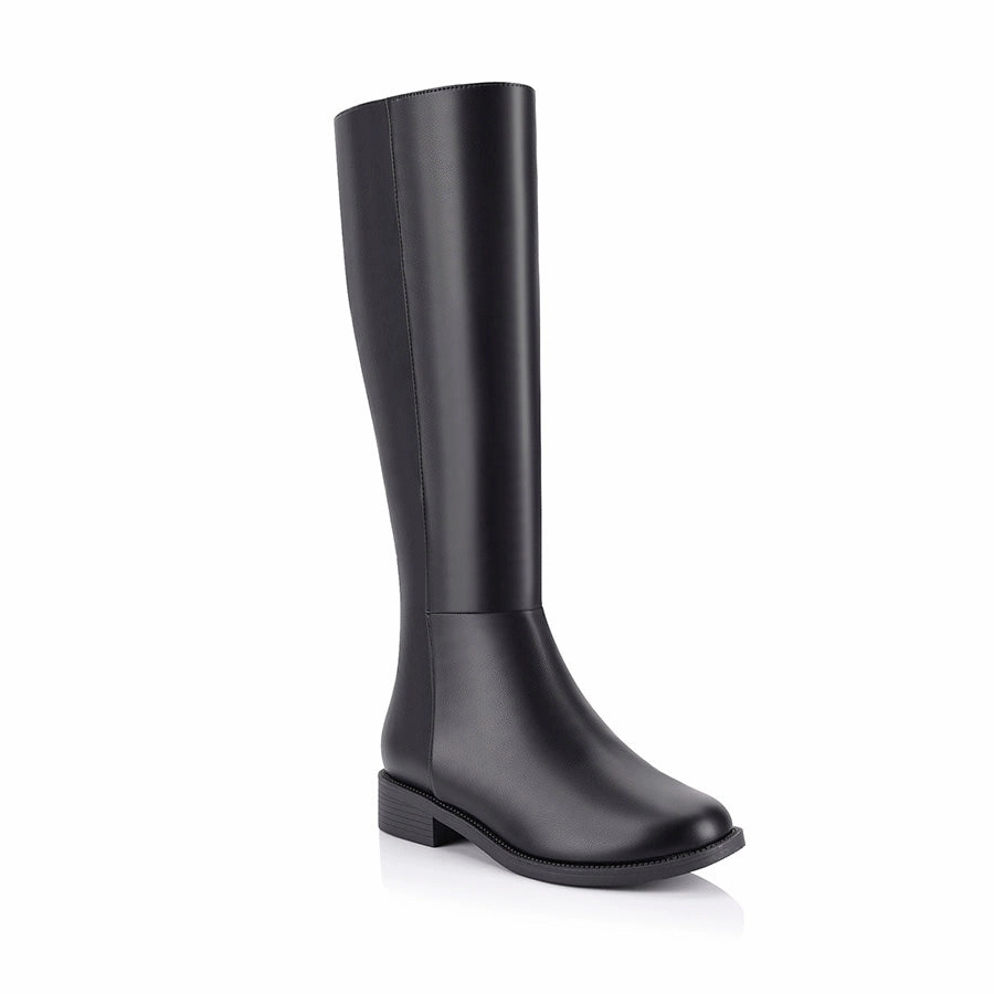 Knee High Granny Boots Gabe Flat Knee High Boots - Black