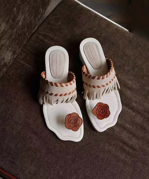 Qupid Sandals Stylish Black Tasseled Splicing Flip Flops Slide Sandals AG1015