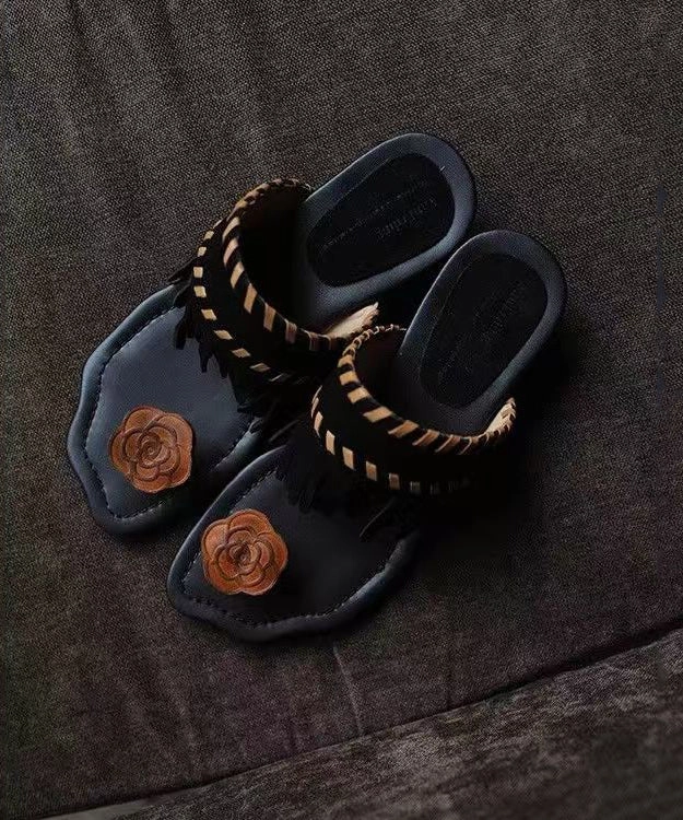 Stylish Black Tasseled Splicing Flip Flops Slide Sandals AG1015 Sandals For The Bride