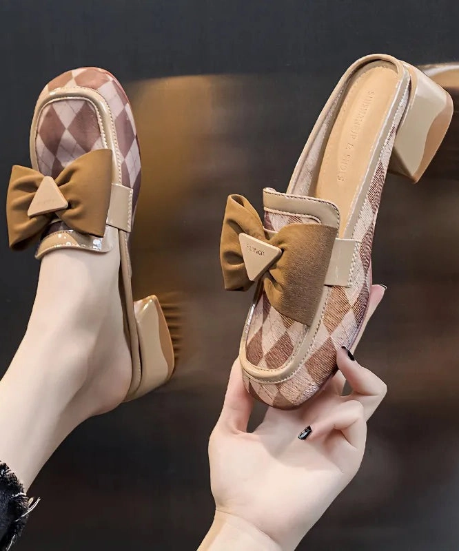 Slide Sandals Furry Stylish Comfy Apricot Bow Chunky Slide Sandals AP1054