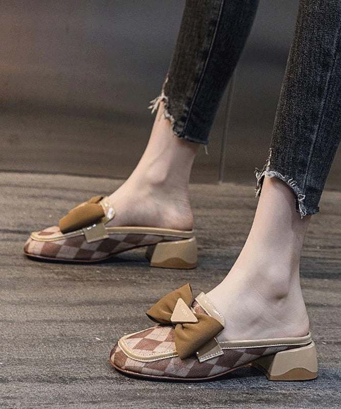 Elastic Strap Sandals Stylish Comfy Apricot Bow Chunky Slide Sandals AP1054