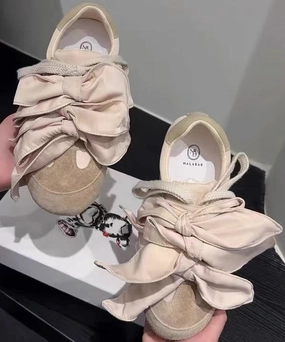 Suede Splicing Women Shoes Apricot Bow Casual Flat For Cyber Monday Shoes